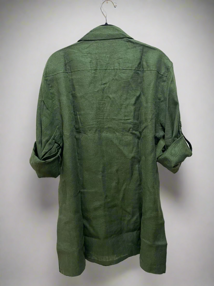 Forest Green Pure Linen Safari Shirt Jacket