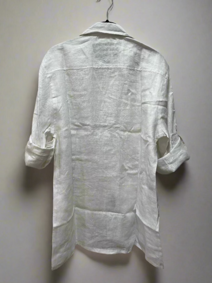 White Pure Linen Safari Shirt Jacket